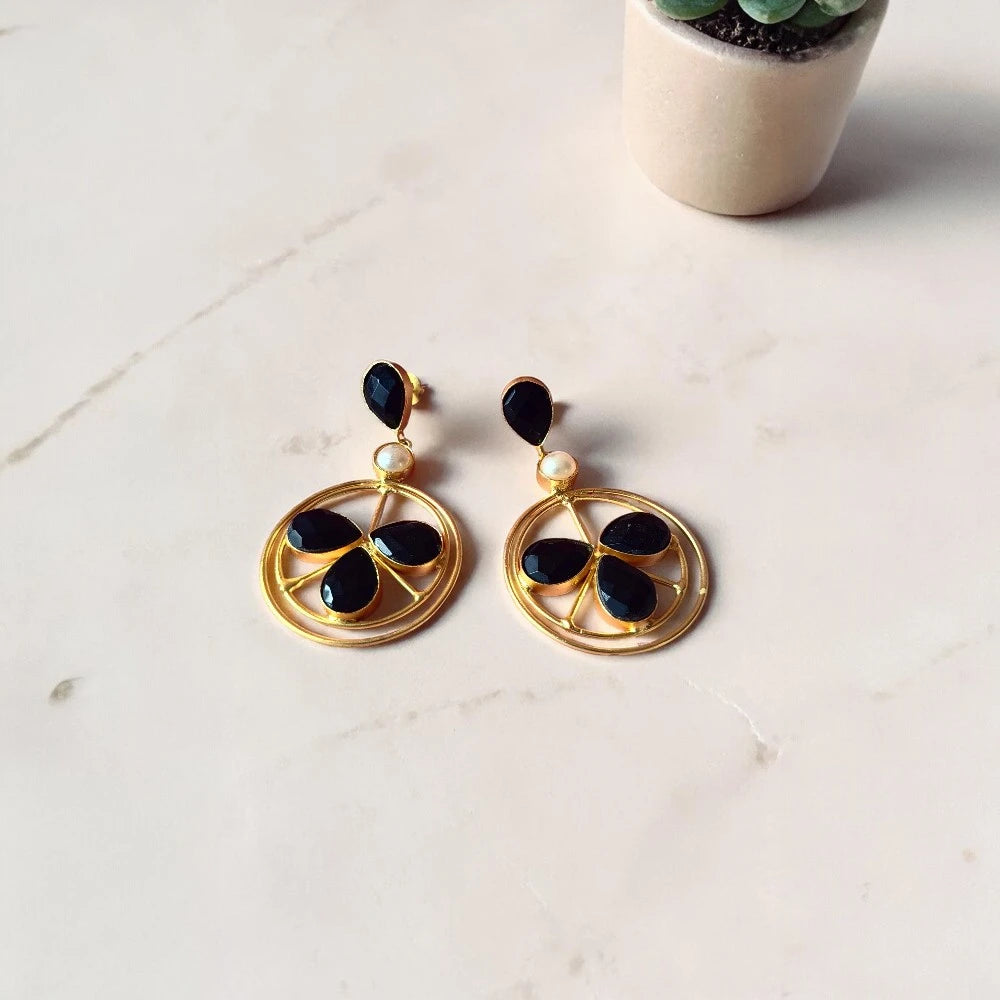 Black Golden Dangler with pearl