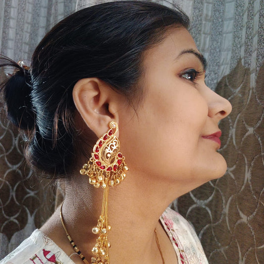 kashmiri paisley ruby dangler earrings ghungroo O