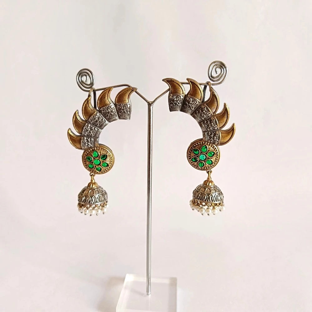 Ada Earcuff green stone antique finish artificial earring