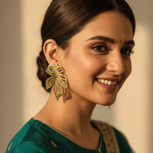 Arohi Floral Studs styled with Indian outfit
