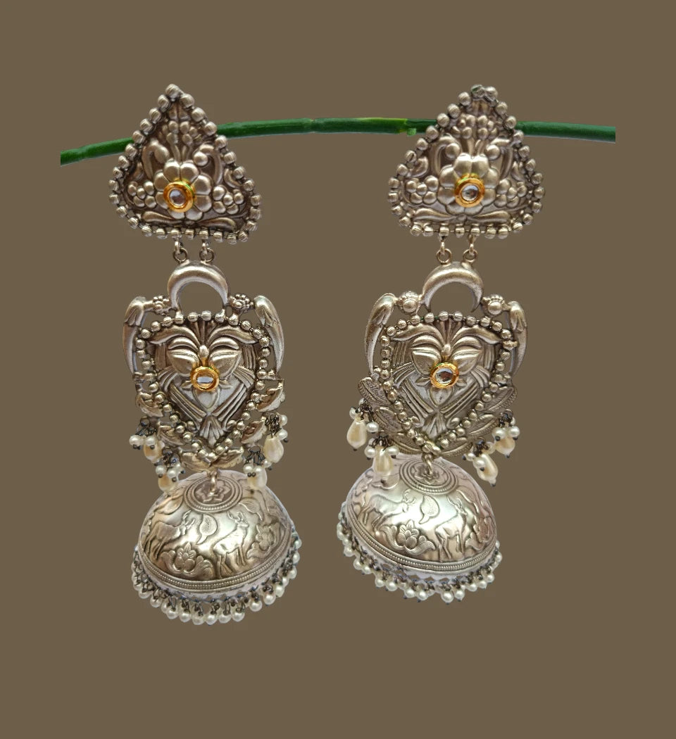 Devika Silver Temple Jhumka