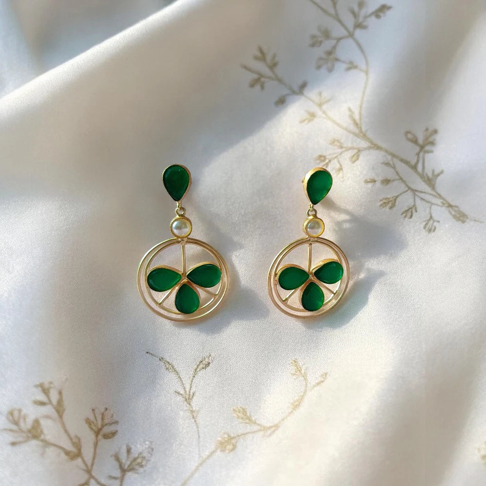 Green Golden Dangler with Pearl 