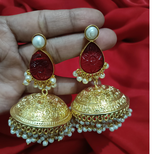 Gulnar red jhumka ethnic earrings  – Meeturstyle