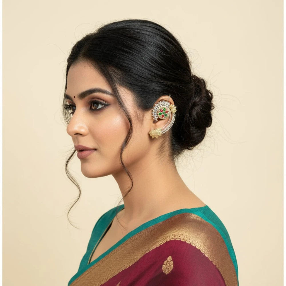 Gulnaaz Earcuff styled on ear with multicolour stone detailing