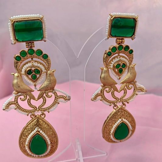 Mayuri emerald heritage peacock dangler earrings