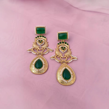 Mayuri emerald heritage peacock dangler earrings p