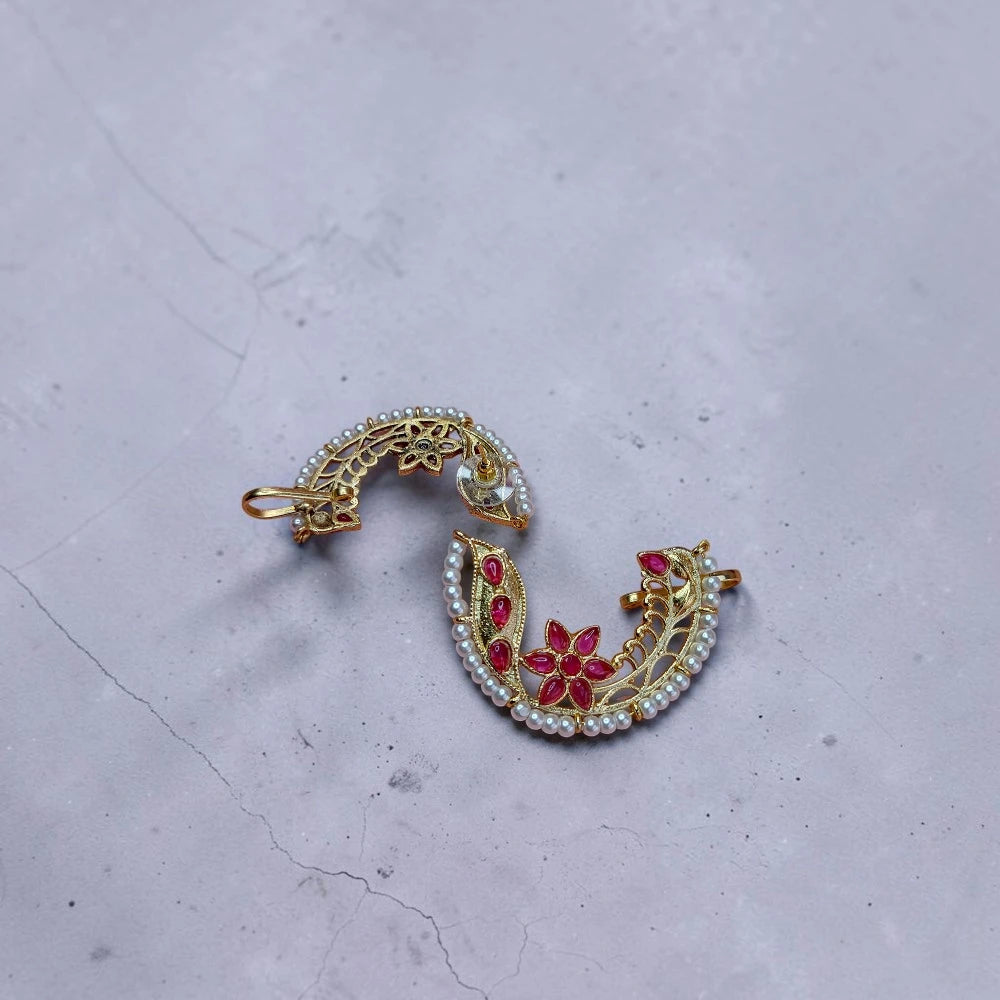 Meher Pink Earcuff with pink stones and pearl border