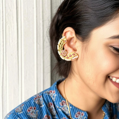 Meher Pink Earcuff styled on ear