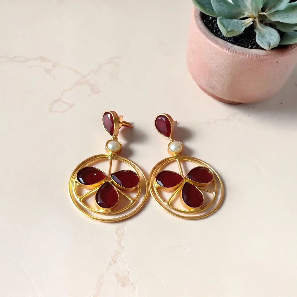 Ruby Bloom a marron and golden dangler with pearl