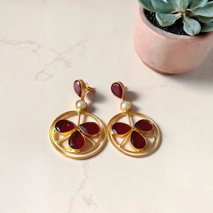 Ruby Bloom a marron and golden dangler with pearl