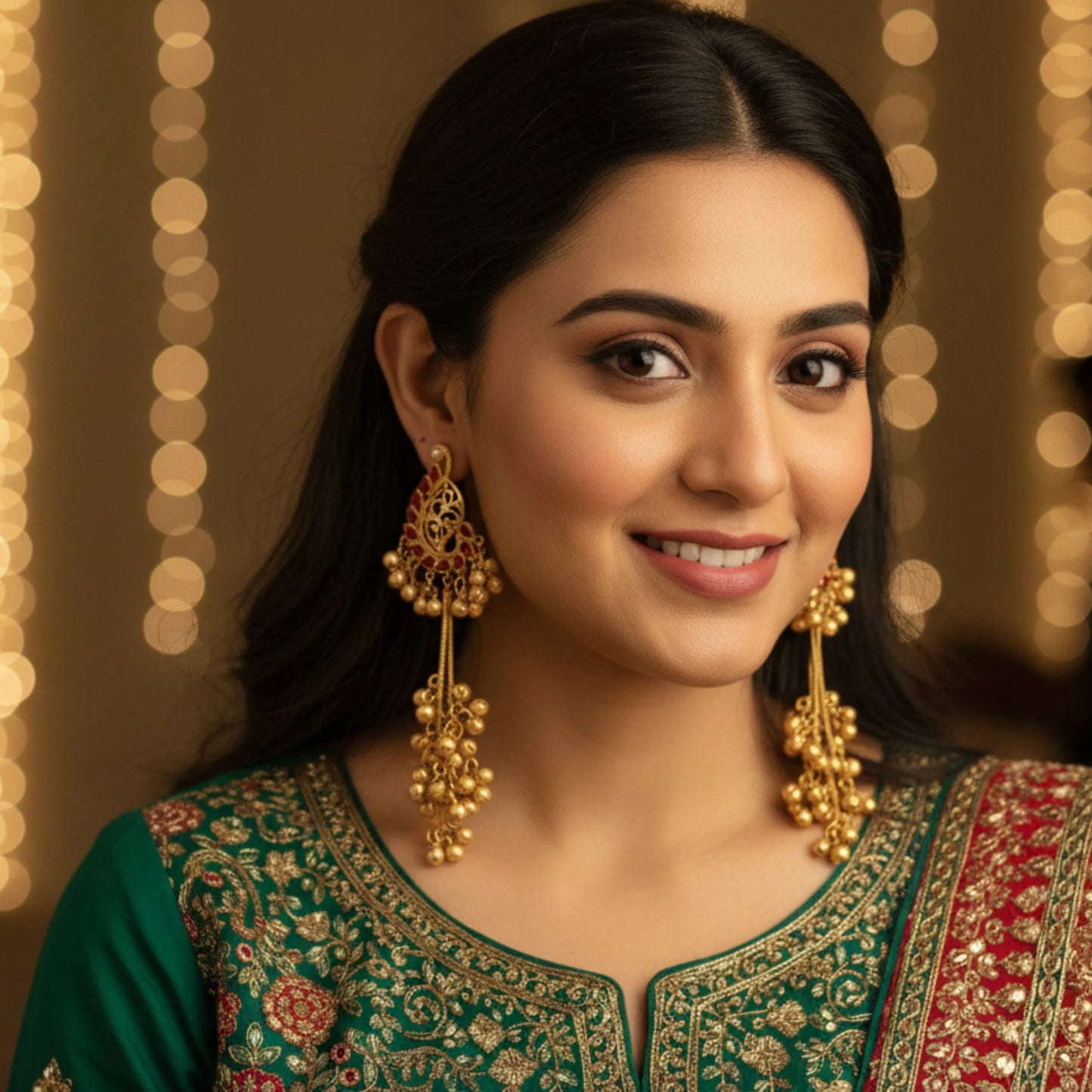 kashmiri ruby dangler earrings ghungroo Model pic