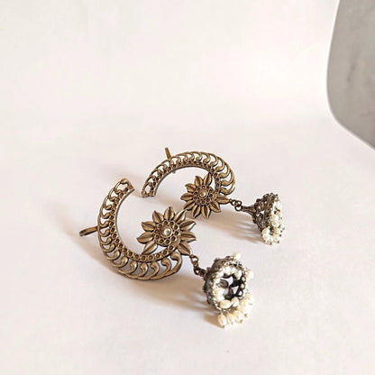 Surya floral oxidised silver jhumka earcuff