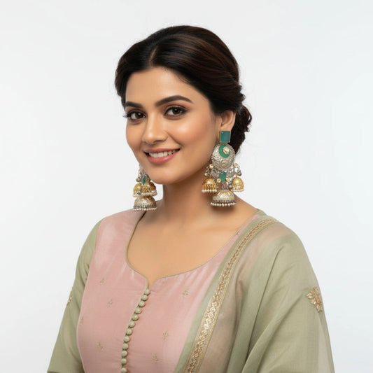 Trishika Green ghunghroo jhumka-Meeturstyle