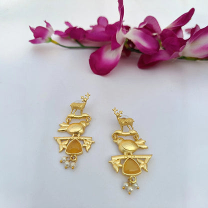vanraj matte gold dangler lightweight fusion earrings