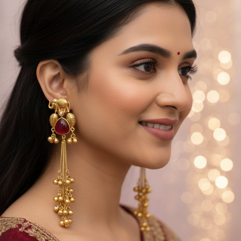 kashmiri ruby ghungroo dangler earrings traditional 