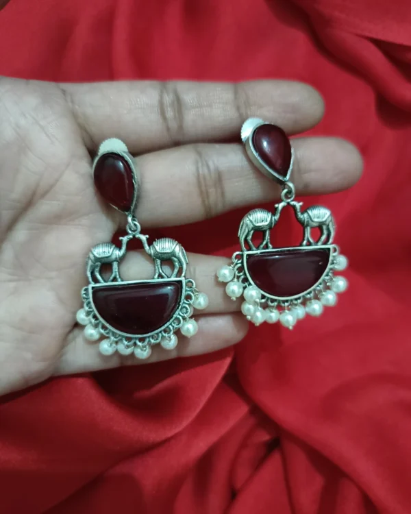 maroon camel drop earrings